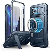 Dexnor for iPhone 13 Pro Max Case with Camera Cover, Compatible with MagSafe, Built-in Screen Protector, Heavy-Duty Shockproof Full-Body Rugged Protective Magnetic Cover with Kickstand, Blue