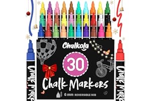Chalkola Liquid Chalk Markers Erasable (30 Pack 6mm) Pastel + Neon Chalk Pens - Wet Wipe Washable Paint for Chalkboard Sign, Blackboards, Car Window, Glass, Bistro, Board, Mirror - 6mm Reversible Tip
