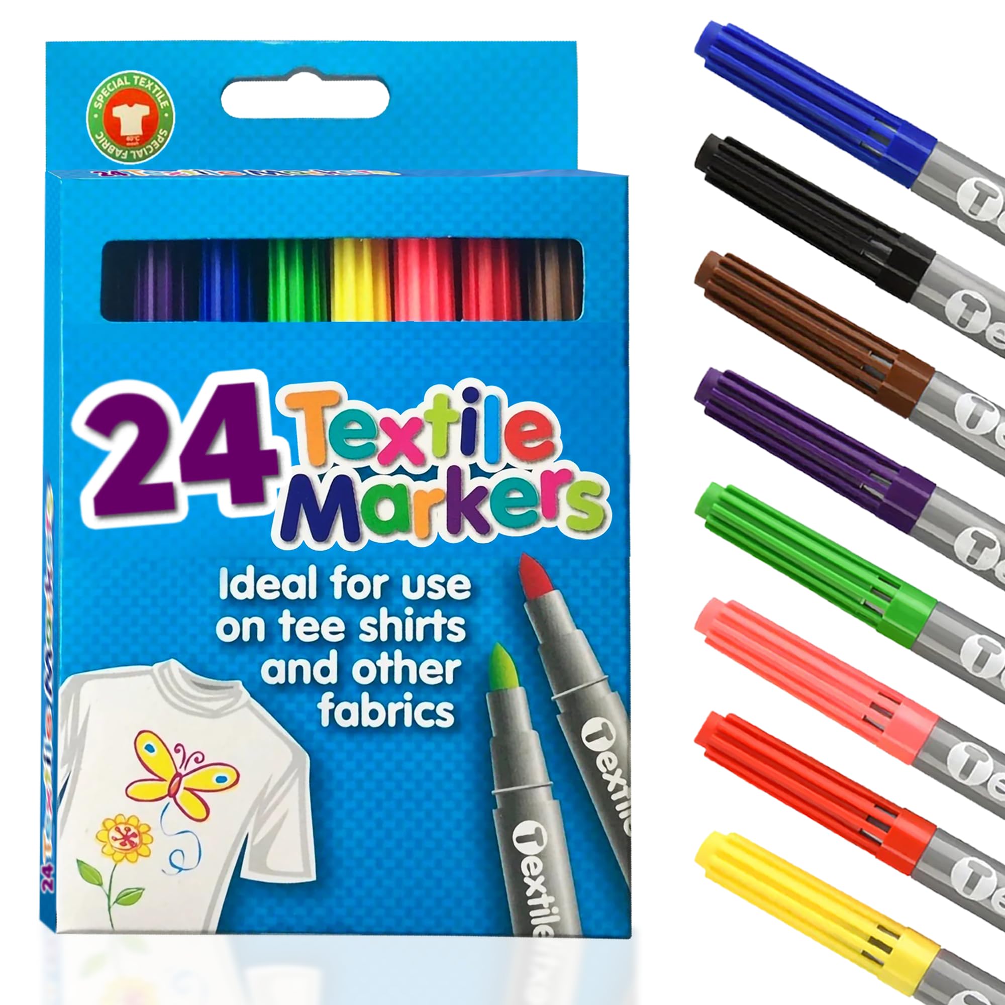 G4GADGET Pack Of 24 Quality Colored Fabric Markers T Shirt Pens Fabric Pens Marker Pen Textile Markers 4.8mm bullet tips (24)