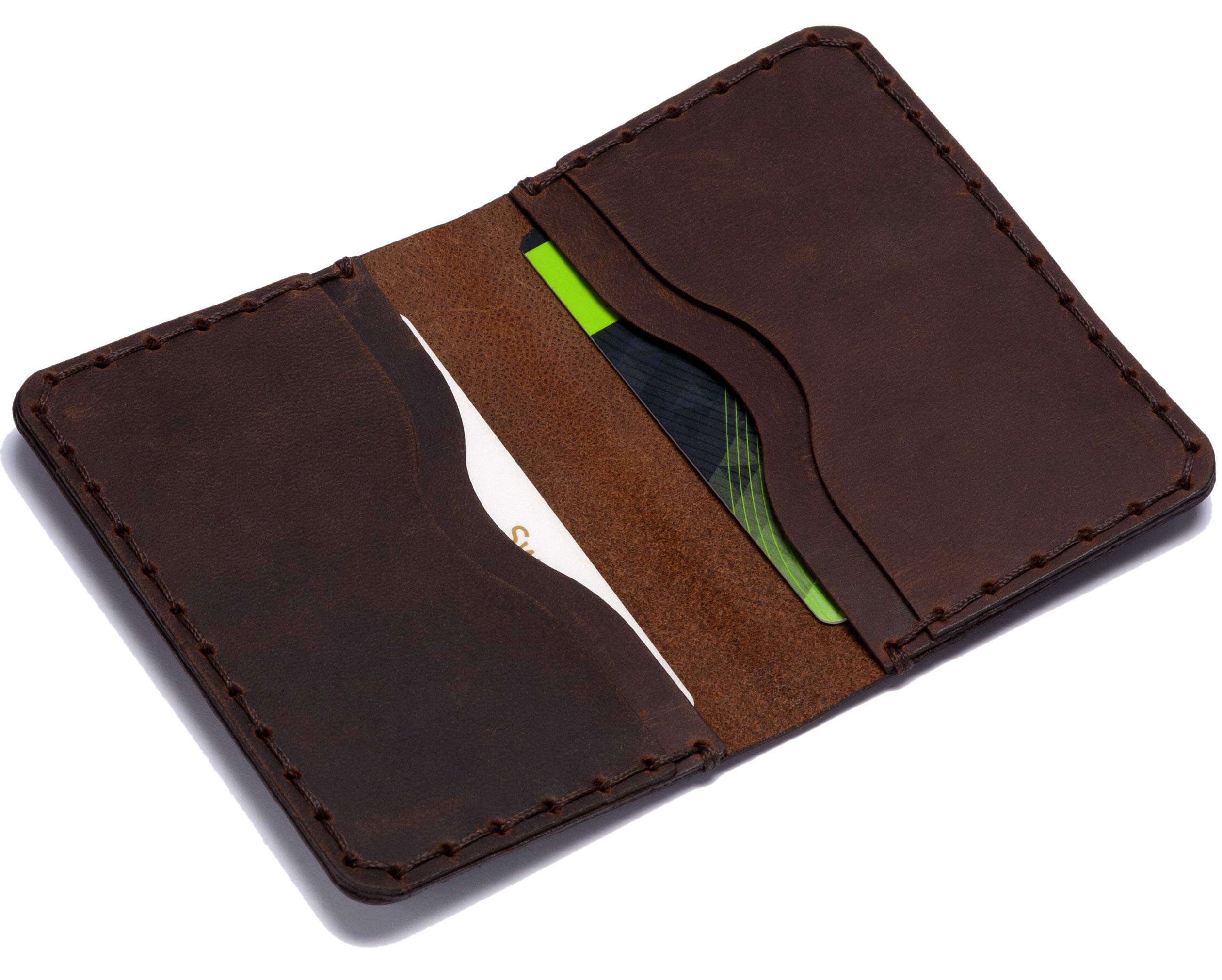 Italian Leather Wallet. Credit Card, Cash or ID Holder. Rustic Style Unisex Pouch. (Brown)