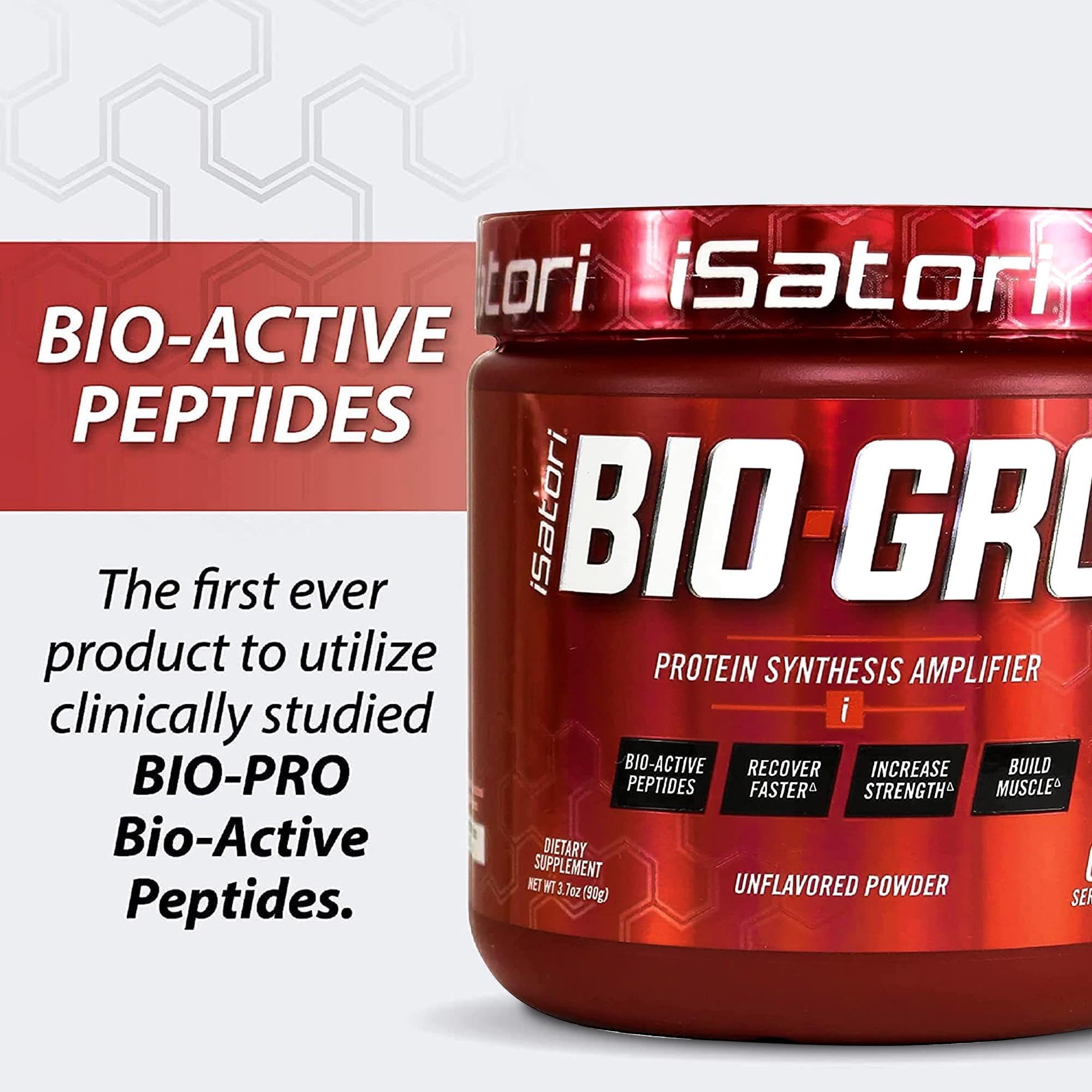iSatori BIO-GRO Protein Synthesis Amplifier, for Muscle Recovery & Growth, Enhanced Stimulant Free Pre Workout & Colostrum Supplement with Bio-Active Peptides- Unflavored (60 Servings)