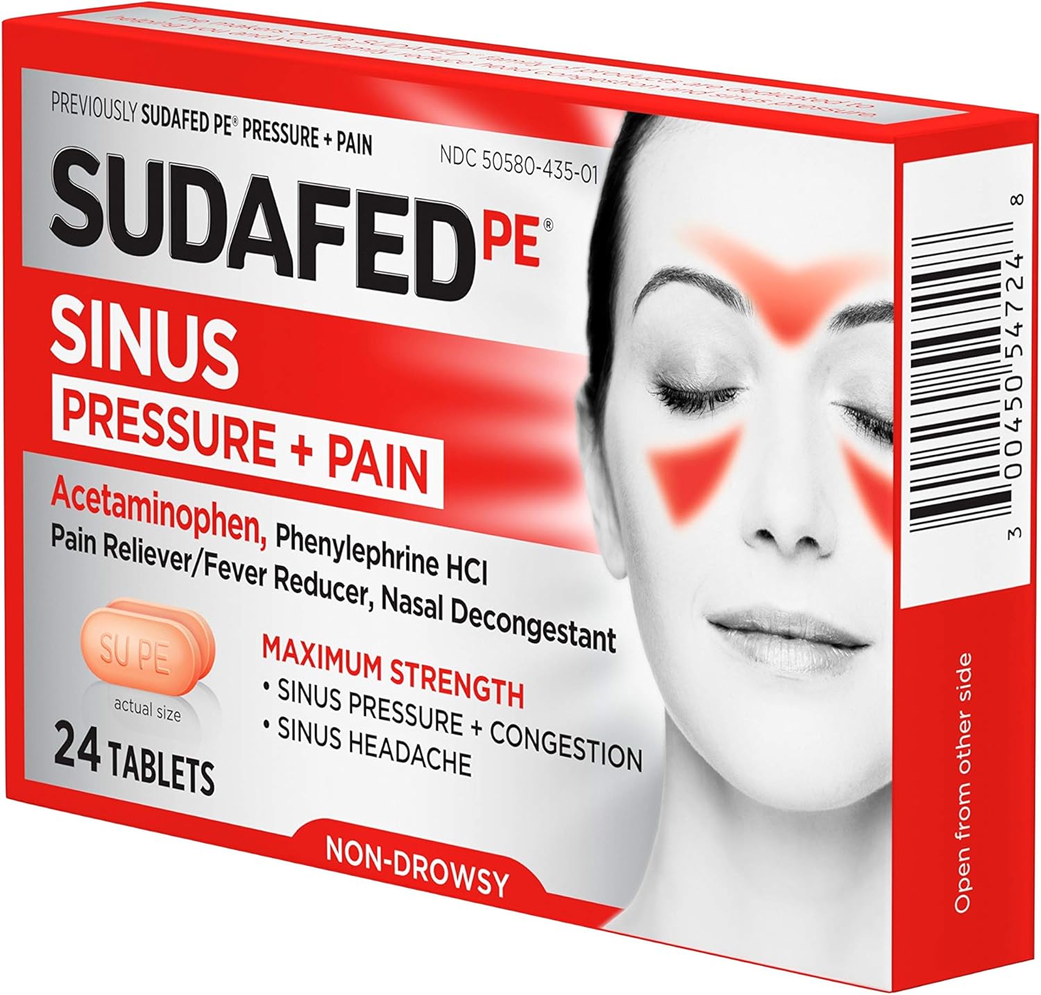 Sudafed PE Sinus Pressure + Pain Relief Maximum Strength Non-Drowsy Decongestant, 24 ct: Health & Personal Care
