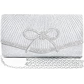 Nexellent Evening Bag Clutch Purses for Women,Sparkly Bow Handbags Crossbody Bag Wedding Bag Glitter Rhinestone Party