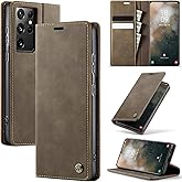 Cracedily Wallet Case for Samsung Galaxy S21 Ultra Leather Wallet Flip Cover with Card Holder, Kickstand, Magnetic Closure, RFID Blocking TPU Shockproof Phone Case Compatible with S21 Ultra, Coffee