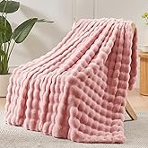 NEWCOSPLAY Faux Fur Throw Blanket Pink Bubble Blanket Thick Warm Soft for Couch Sofa Bed 550GSM (Pink, Throw(50"x60"))