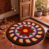 Lyrow 20in Diwali Decorations for Home Rangoli Mat Griha Pravesh Decoration | Decorative Indian Flower Mat Decor Rangoli Bathroom Rug Pooja Decoration for Puja Seemantham Griha Pravesh Housewarming Gifts
