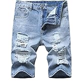 Men's Ripped Distressed Slim Fit Holes Denim Shorts,003-5 Blue,40