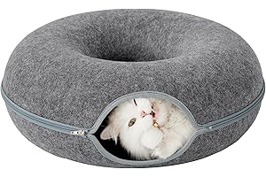 Tempcore Round Cat Tunnel Bed for Indoor Cats, Peekaboo Cat Cave with Ball Toy, Scratch Detachable & Washable Donut Cat Bed, Cat Play Tunnel for Small Pets (20 Inch, Dark Grey)