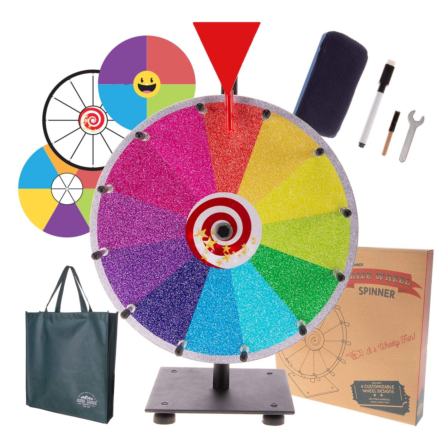 Prize Wheel Spinning Wheel for Prizes - Dry Erase Spin Wheel Game Small 12" inch Tabletop Stand Spinner Board with 4 Color & White Wheels, Marker Pen, Eraser & Bag | Win Fortune Raffle Carnival Games