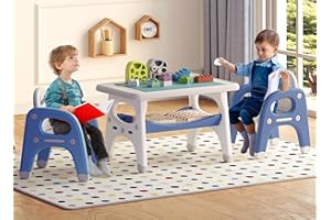 WANAN Toddler Table and Chair Set, Kids Table and Chairs with Storage Space and 2 Chairs, Toddler Chair and Table Set for 1-6, Toddler Table and Chairs for Playroom, Bedroom, Kindergarten, Nursery (Blue)