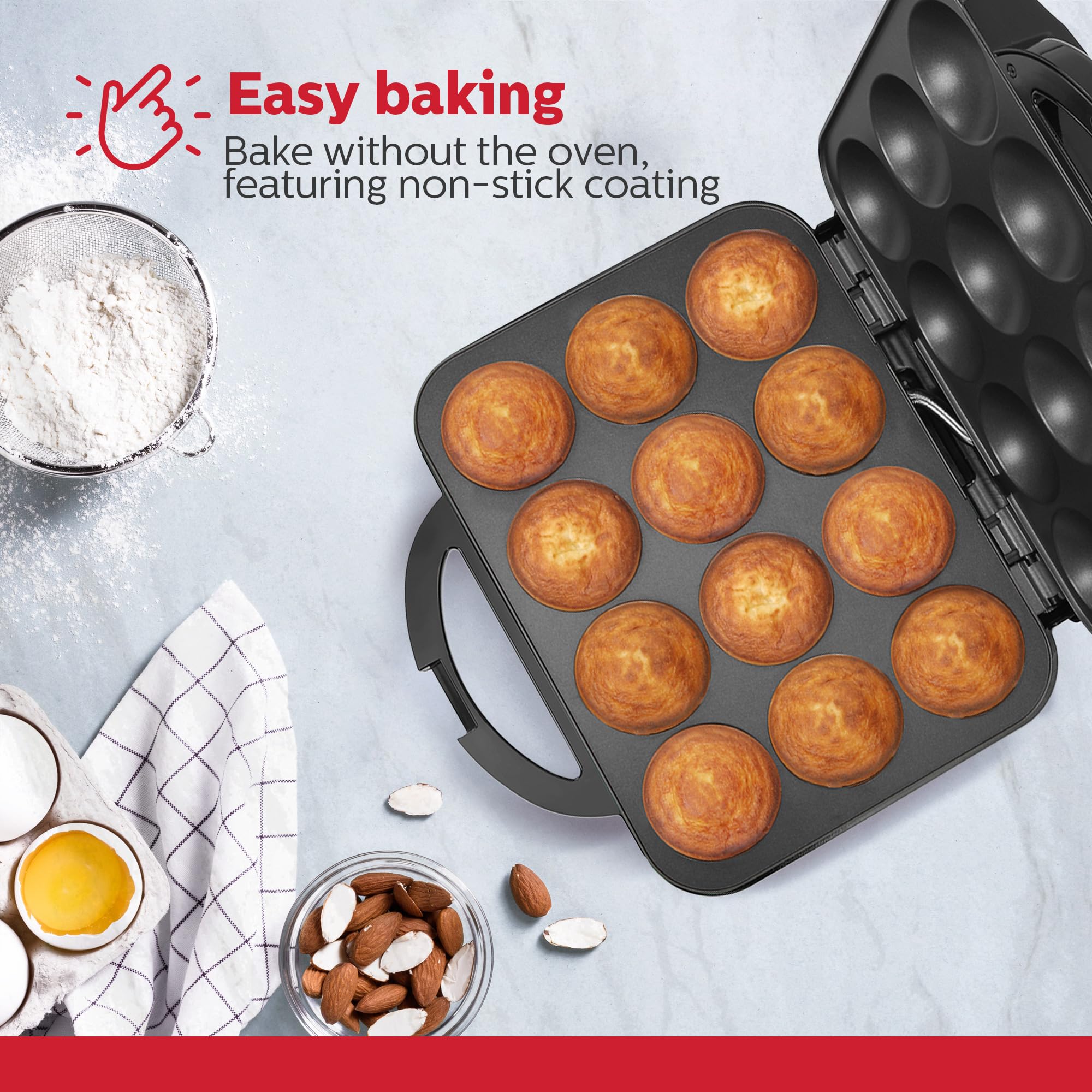 Holstein Housewares Non-Stick 12-Count Electric Cupcake Maker Machine – Bakes 12 Cupcakes, Muffins, Pizza Cups, Cinnamon Buns – Perfect for Gifts, Birthdays, Holidays, or Bake Sales, Black