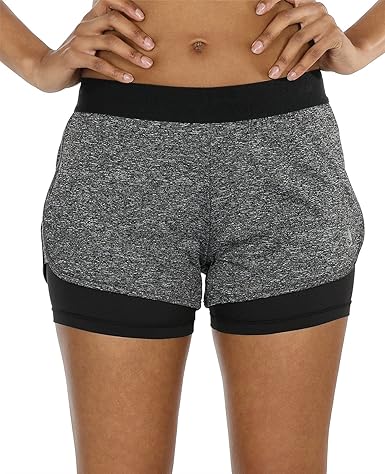 icyzone Damen Kurze Sport Hose Running Gym Workout Shorts 2 in 1