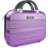 14" Portable Hard Shell Makeup Travel Case - Stylish PC+ABS Cosmetic Organizer for Women - Scratch-Resistant, Elastic Strap, Mini Suitcase - Perfect for Romantic Gifts(Futuristic Purple)
