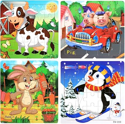 Amazon.com: Hillento Puzles De Madera, rompecabezas para bebés niños – juego de rompecabezas juguetes educativos, seguro Educación Aprendizaje Juguetes para niños, juego de 4, Animales (Animals): Toys \u0026 Games