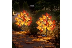 Luiywan Fall Solar Pathway Lights 2PCS, Autumn Outdoor Harvest Decorations, Waterproof Maple Leaves Lights for Lawn Yard Garden Patio Walkway Driveway Porch Landscape Lighting Auto On/Off