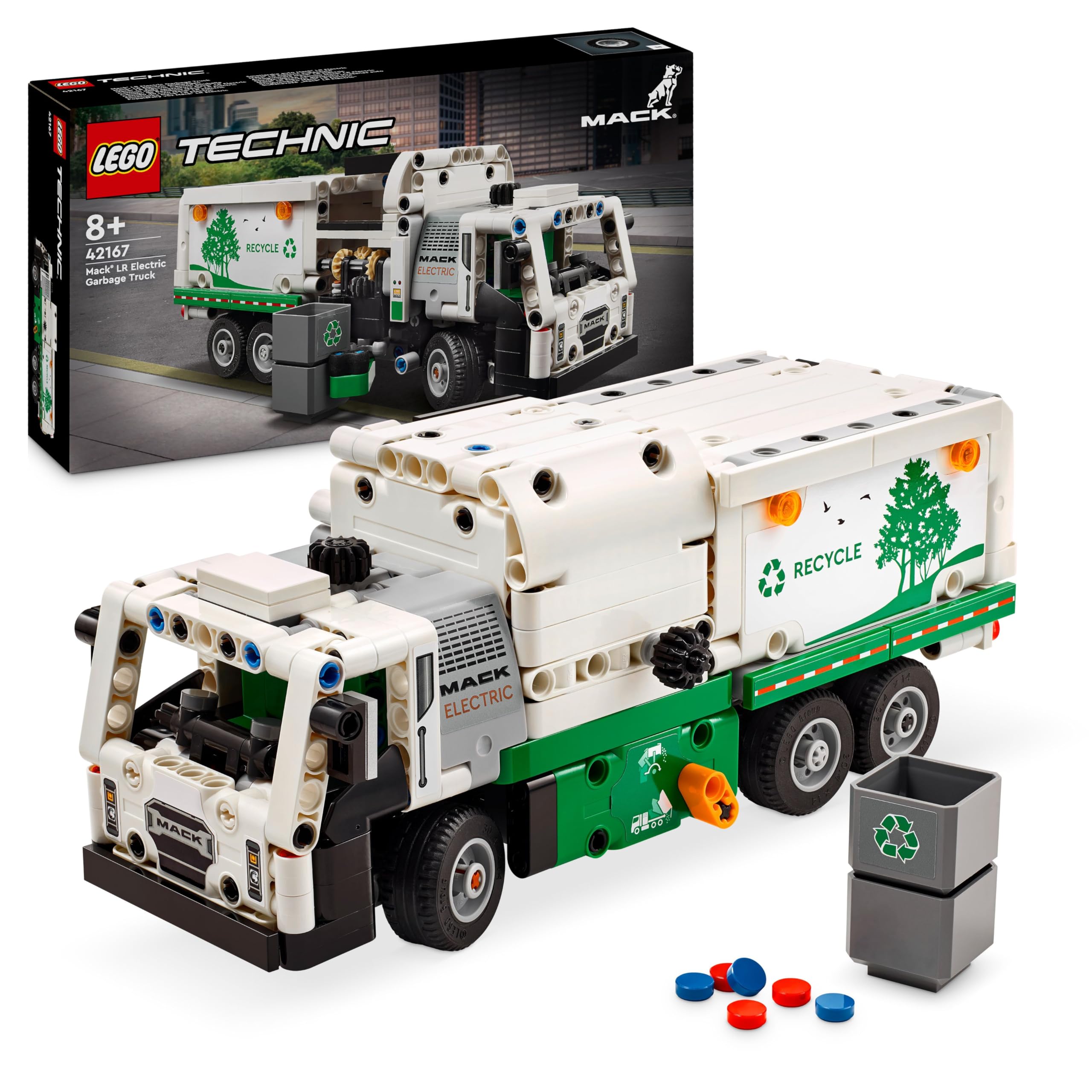 LEGO Technic Mack LR Electric Garbage Truck Toy for Boys & Girls aged 8 Plus Years Old, Recycling Bin Lorry with Realistic Features, Vehicle Gift Idea 42167