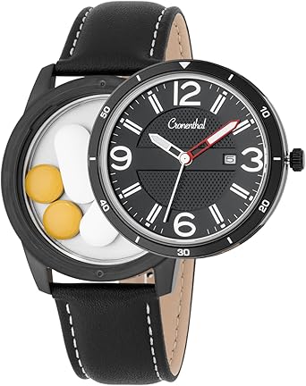 Crone nthal Medical Watch Esfera Negra – Correa de piel negra