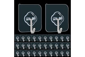 DKHDBD Adhesive Hooks, 32 Pack 33lb(Max) Sticky Hooks, Transparent Reusable Removable Adhesive Hooks for Hanging, Wall Hooks for Hanging Can be Use for Kitchen Bathroom Shower Outdoor Home Improvement