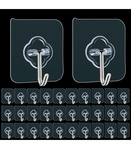 Belzo Adhesive Wall Hooks 20 Pack - 8mm Transparent Damage-Free Hangers | No Drill Sticky Hooks For Home