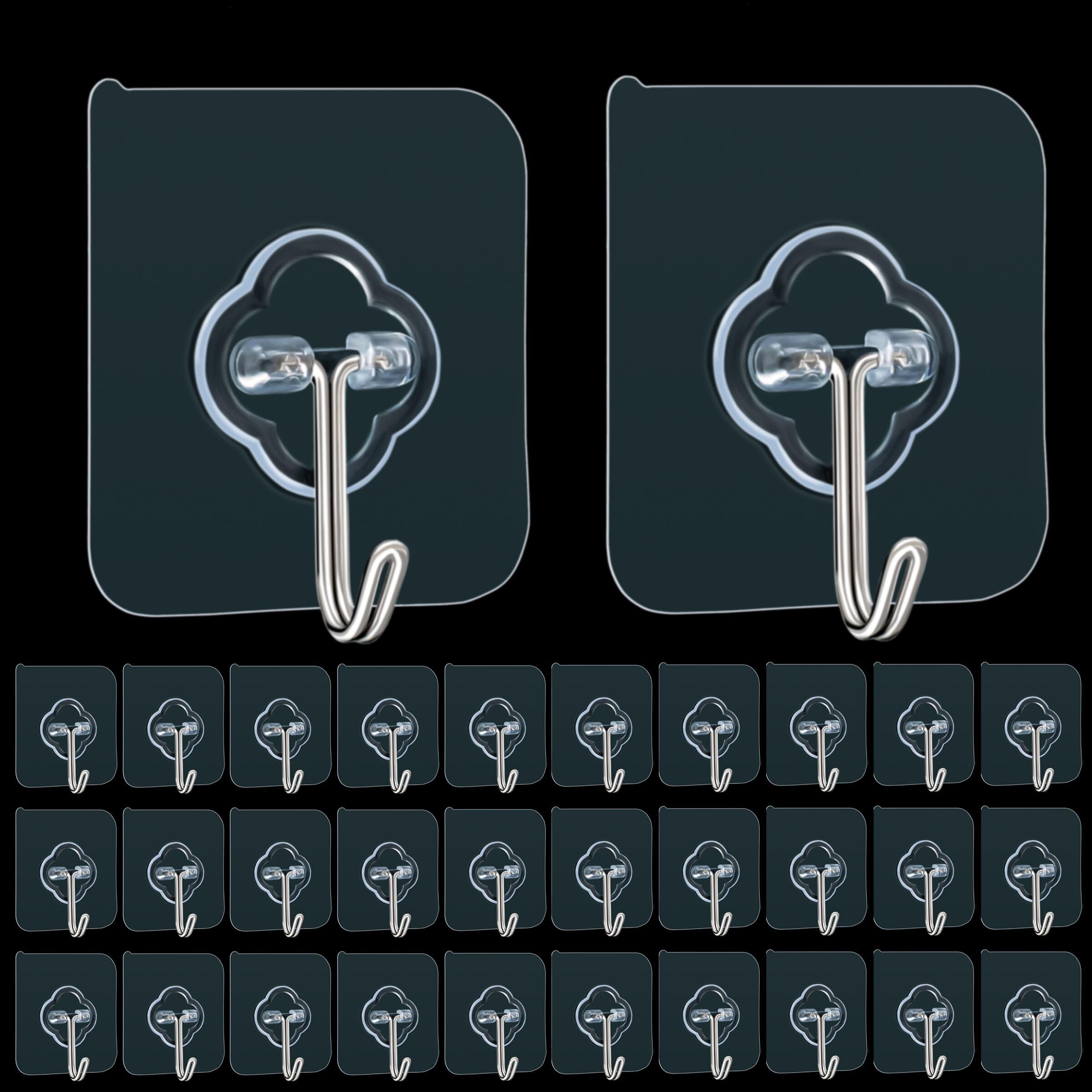 Photo 1 of Adhesive Hooks, 32 Pack 33lb(Max) Sticky Hooks, Transparent Reusable Removable Adhesive Hooks for Hanging, Wall Hooks for Hanging Can be Use for Kitchen Bathroom Shower Outdoor Home Improvement