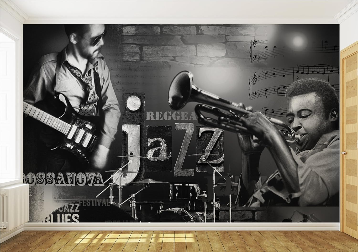 Amazon ブラックandホワイトジャズ音楽壁紙壁画 3x Large 416 Cmx254 Cm Wxh 253vexxxl 壁紙