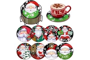 DENYLO PRO 8 Pcs Christmas Santa Diamond Art Painting Coasters Kits with Holder DIY Christmas Santa Diamond Art Coaster Non Slip Coaster for Adults Xmas Holiday Diamond Painting Kits Supplies