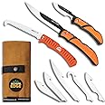 OUTDOOR EDGE RazorGuide Pak Hunting Knife Set. Features Two Replaceable Blade Hunting Knives, Bone Saw, all Stored Securely in a Compact Waxed Canvas Roll Pack