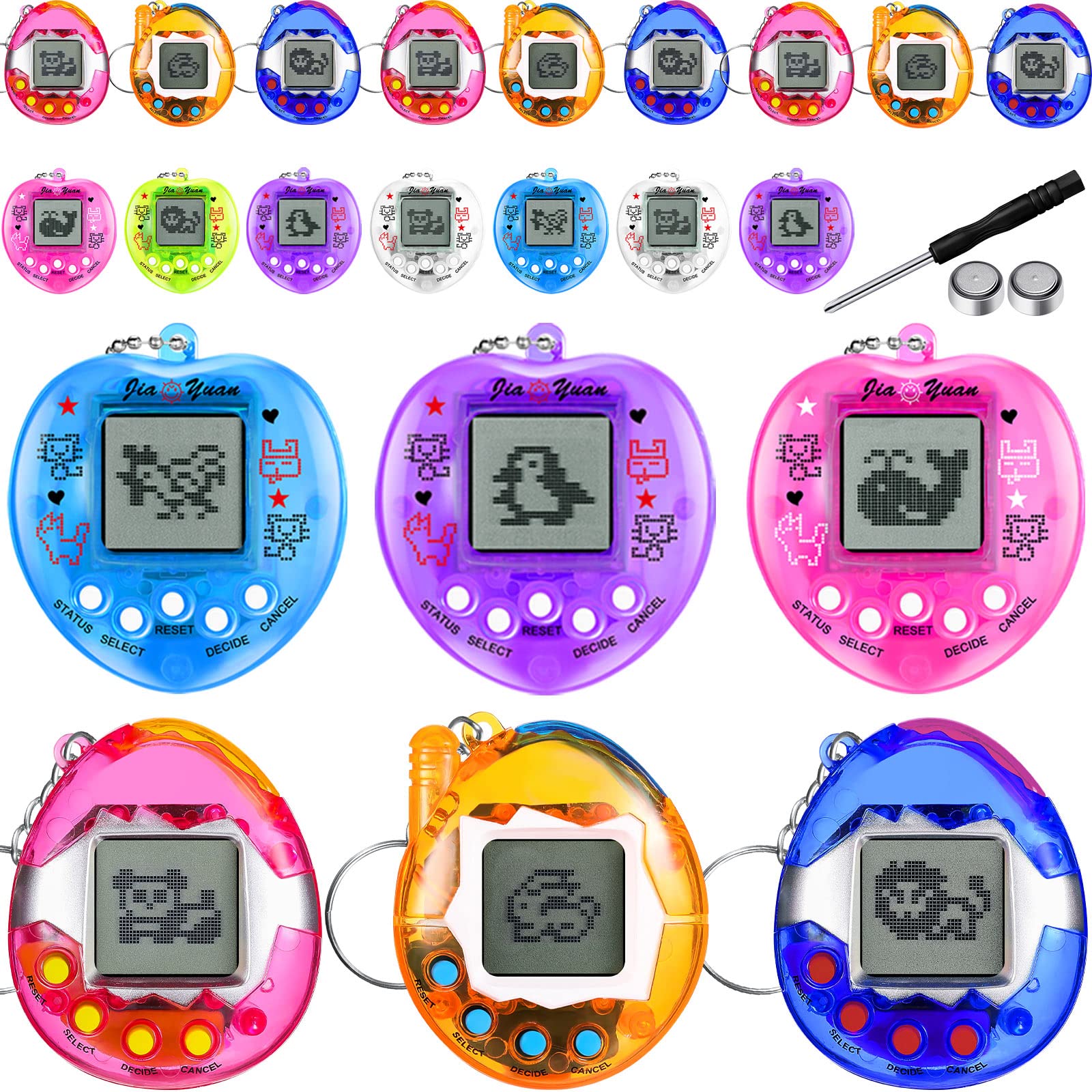 Sosation 24 Pcs Virtual Electronic Digital Pets Keychain for Kid Teen Toys for Birthday Party Favor Fillers Goodie Bags Stuffers Bulk Retro Handheld Nostalgic 90s Pets Game Gift Bulk(Plain)