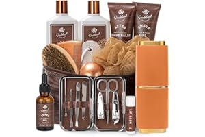 RA ROSA ACCA 21 Pcs Christmas Gifts for Men, Bath Gift Set & Shave Beard Kit with Leather Bag, Sandalwood Bergamot Home Spa Kit, Relaxing Men's Gift Basket, Birthday, Father's Day Gift, Dad, Boyfirend, Husband