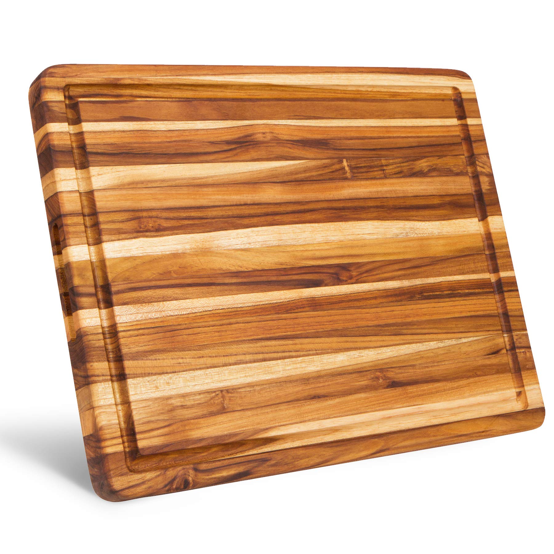 Large Reversible Teak Wood Cutting Board [18x14x1.25 Inch] | Carving Board with Juice Groove | Edge Grain Chopping Block with Hand Grips - Premium Edition