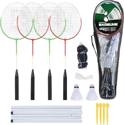 Toyrific Baseline Badminton Racket Set Four Rackets Net Poles Carry Bag