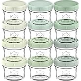 KeaBabies 12pk 4oz Glass Baby Food Containers with Lids - Leak-Proof, Microwavable Small Glass Jars, Baby Purees & Toddler Sn