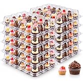 NPLUX 15 Pack 24-Count Mini Cupcake Containers with Dome Lids Stackable | Cupcake Holder, Detachable Tall Cover, Plastic Stackable Boxes, 360 Cupcakes, BPA Free, Tasting Events