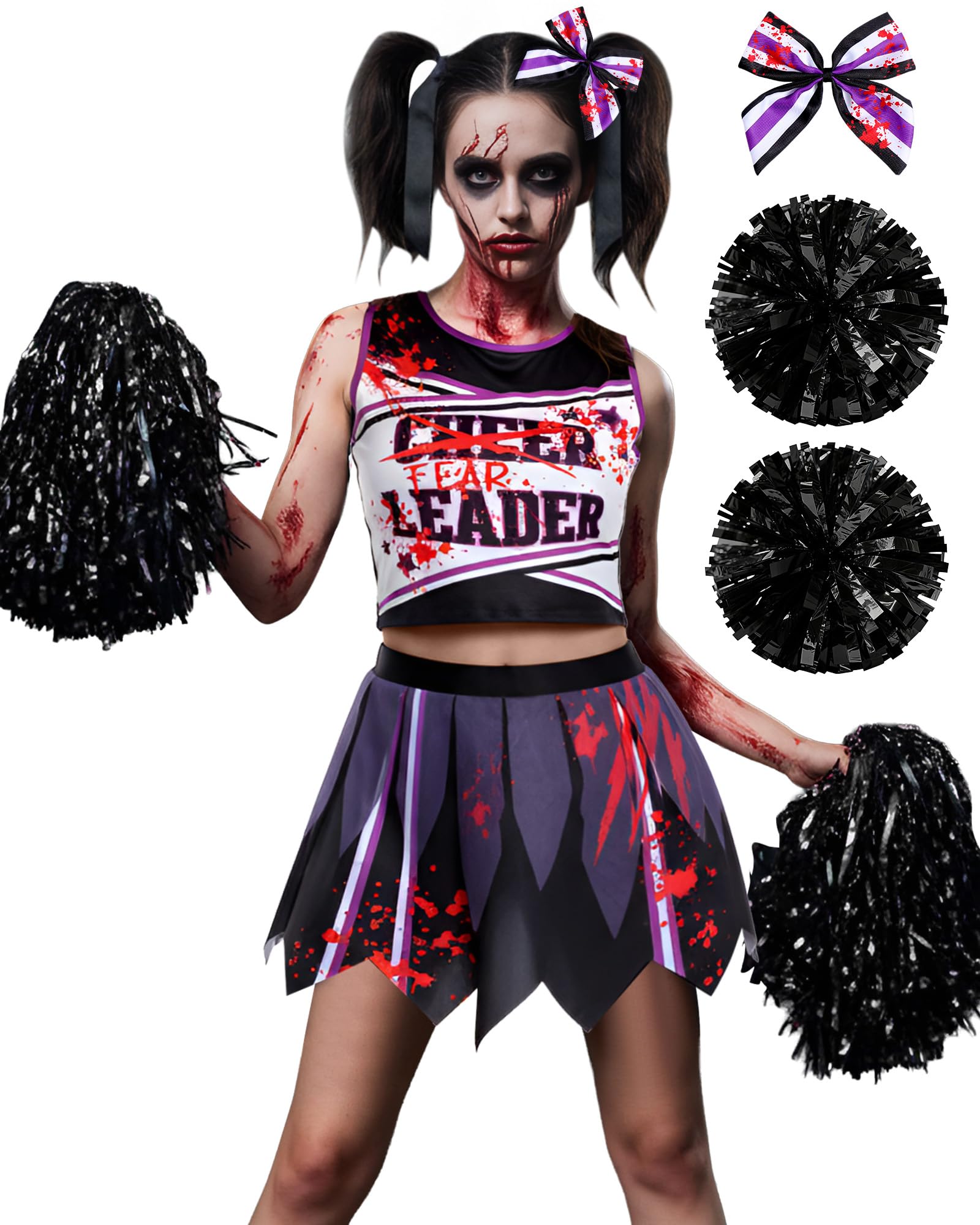 Photo 1 of ***Factory seal***
JenPen Scary Halloween Girl Cheerleader Outfit Bloody Cheerleader Costume Bow Dress Skirt Shirt Cosplay Party(3-5 Years)
