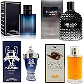 AFLUXE 4-Piece Cologne for Men Includes Choco Musk/SE/Victory Infamous/Milano Scent of Woody, Spicy, Citrus & Aromatic eau de parfum Men Gift Set Each 100Ml for Daily Use