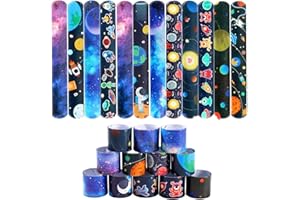 Lorfancy 48 Pcs Space Slap Bracelets Space Toys with Planet Design Kids Bracelets Snap Bands Class Prize Outer Space Party Decorations Favors