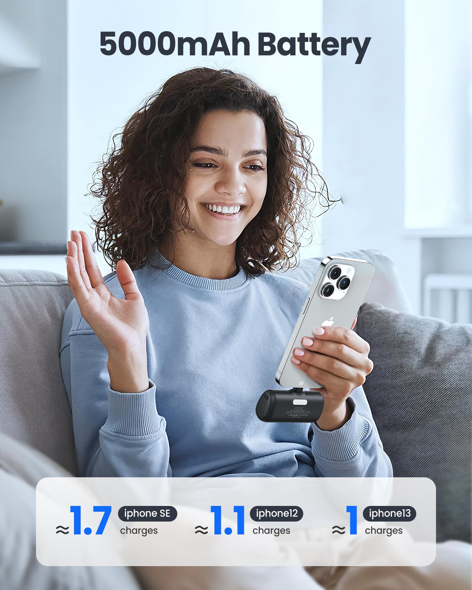 Taegila Portable Phone Charger for iPhone, 5000mAh Small Power Bank MFi Certified Built in Cable LCD Display & LED Light for All iPhone Series 14/13/12/11/XR/X/SE/8/7/6 Pro Max