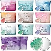 Reginary 10 Set Christian Gifts for Women Bulk Include 10 Religious Canvas Makeup Bags 10 Bible Verse Compact Mirrors Easter Inspirational Church Gifts Sister Mom(Watercolor,Spanish Style)
