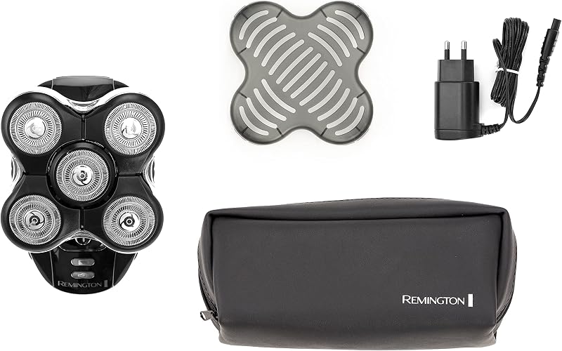 Glatzen- Rasierer Herren elektrisch, Kopf- Rasierapparat Lithium (Schwarz, 5 Scherköpfe, glattes Rasurergebnis mit max. 0,2mm, Haar-Auffang-Kammer, Detail-Trimmer) Kopfrasierer XR1501