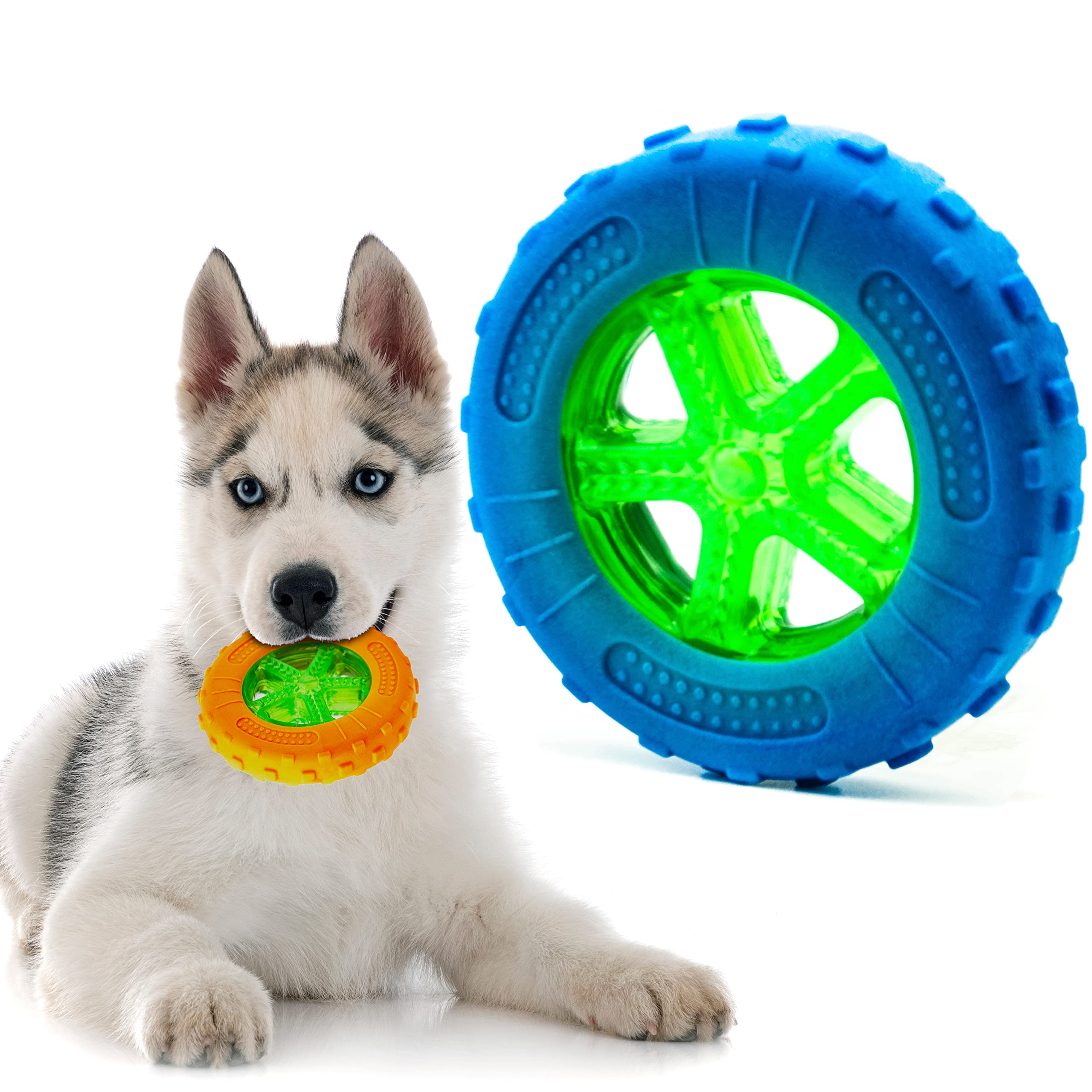 Petopedia 5 inches – Rubber Dog Chew Toys TIRE – Bright TYRE WHEEL – TPR Dogs Toy with Treat Dispensing, Fetch Play – Interactive, Boredom, Floating, Puppy Teething Toys (Blue)