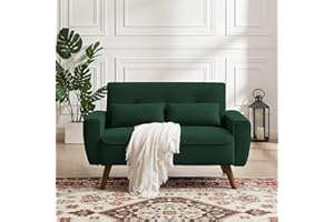 Pingliang Home 48" Small Loveseat Sofa, Mid Century Modern Linen Love Seat Couch, 2 Seat Tufted Couches with Throw Pillows for Living Room, Apartment, Bedroom and Small Spaces