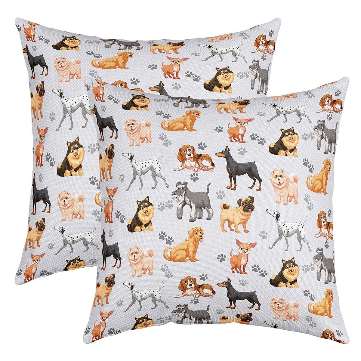 Loussiesd Dachshund Throw Pillow Covers 20"x20" Set of 2 - Soft Cartoon Dog Print Cushion Covers for Sofa - Kawaii Pet Cute Puppy Footprints Grey Decorative Pillowcases - Outdoor Pillows Covers