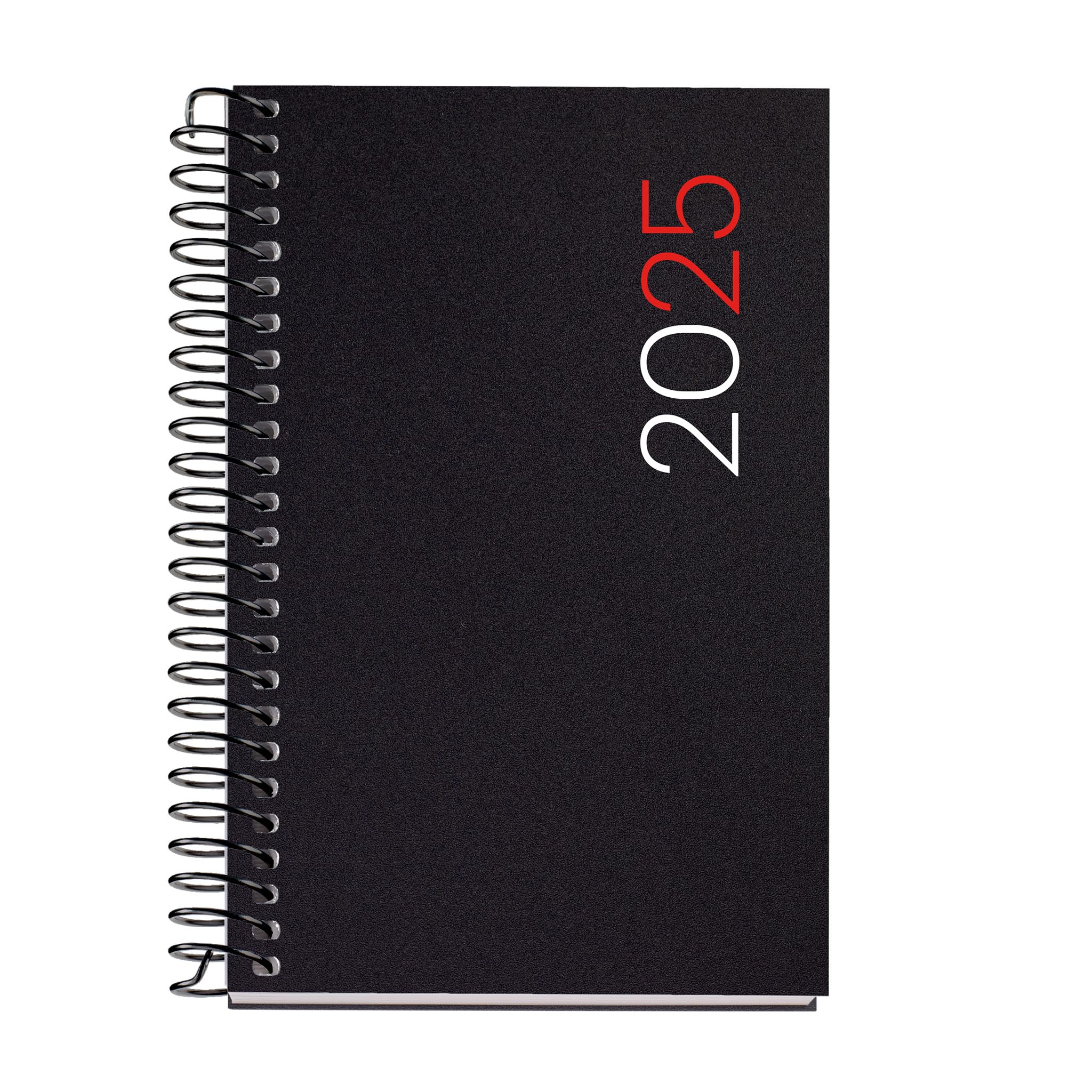 Miquelrius - 2025 Diary, Yearly Diary 80 x 120 mm, Day Page, Flexible Polypropylene Cover, Spiral, Paper 80 g/m², Spanish, English and Portuguese, Black