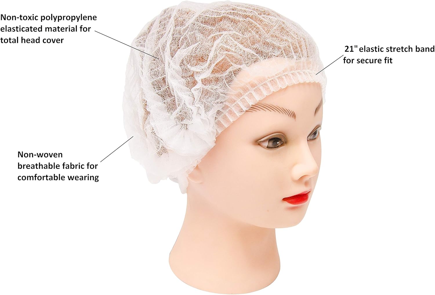 100 Pack White Mob Caps 21”. Hair Caps with elastic stretch band. Disposable Polypropylene Hats. Unisex Protective Hair Covers for food service. Breathable, Lightweight. Free size. Wholesale price.: Home Improvement
