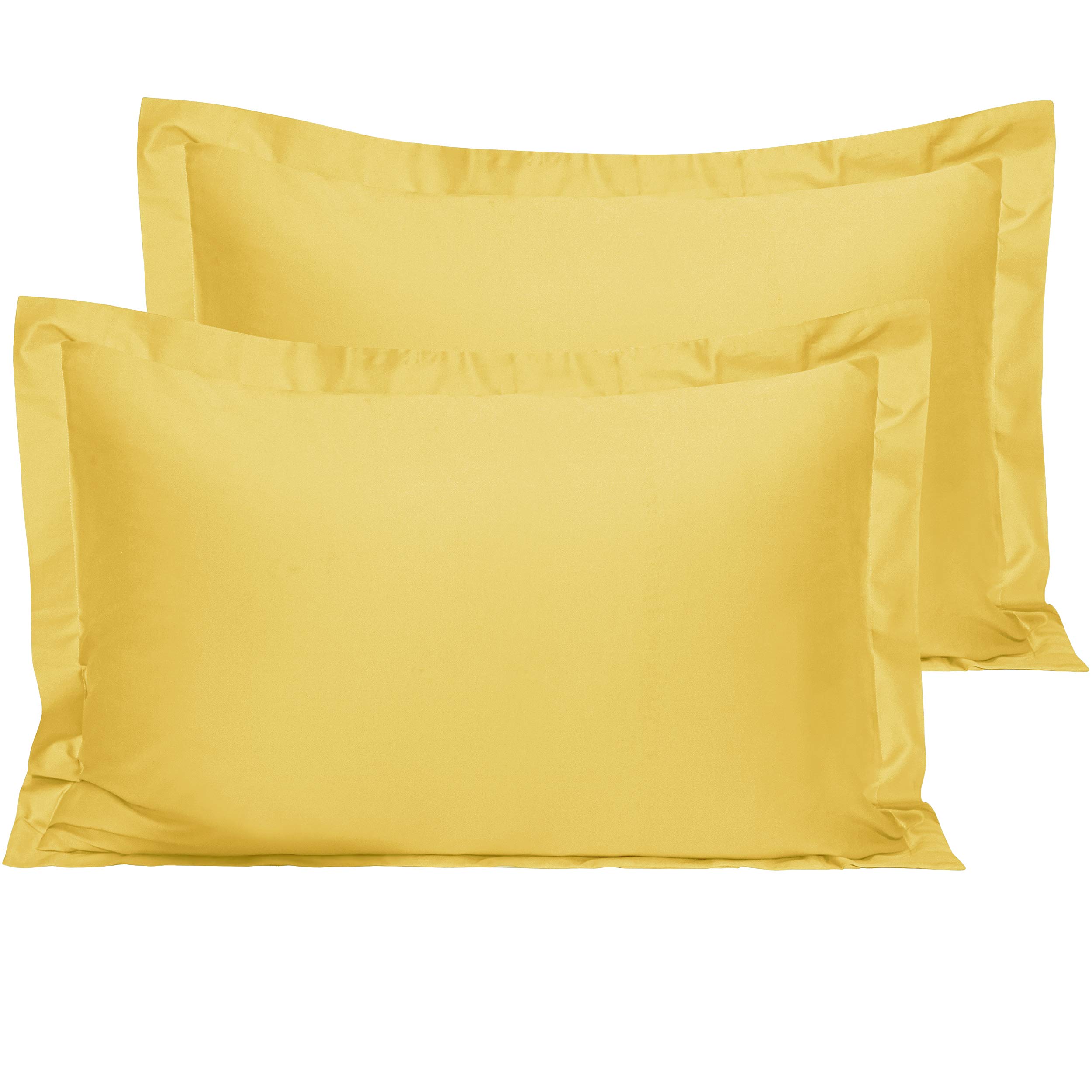 NTBAY 2 Pack 500 Thread Count 100% Egyptian Cotton Oxford Pillowcases, Super Soft and Breathable Euro Standard Pillow Cases | Hotel Quality Pillow Shams, 50x75 cm, Yellow