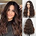 Alitozz Highlight Brown Wigs for Women - 18 Inch Shoulder Length Synthetic Hair with Middle Part & Undetectable Lace Front | Natural Look for Cosplay, Daily Use, Halloween Parties