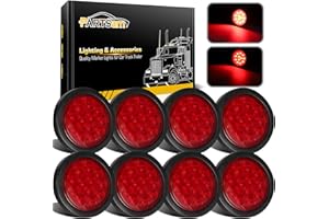 Partsam 8Pcs 4" Round Red LED Trailer Tail Light, 4 Inch Round Led Stop Turn Tail Lights Brake Brake Trailer Lights for RV Tr