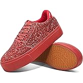 Jeekopeg Glitter Platform Sneakers Women Casual Sequin Sparkly Shoes Bling Thick Sole Walking Shoes Shiny Sequin Wedding Sneakers for Lady