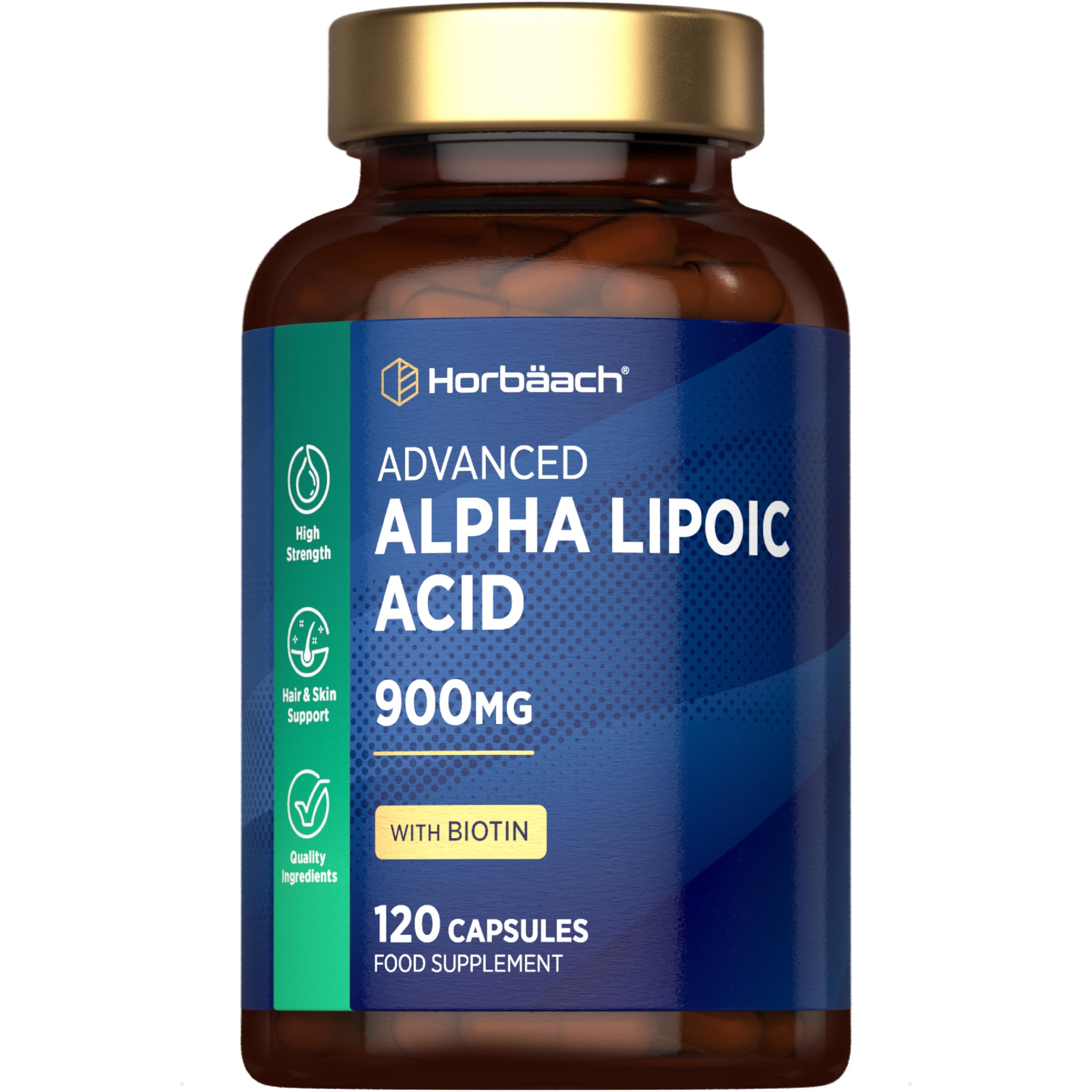 Alpha Lipoic Acid 900mg | 120 High Strength ALA Capsules | Complex with 999ug of Biotin | By Horbaach