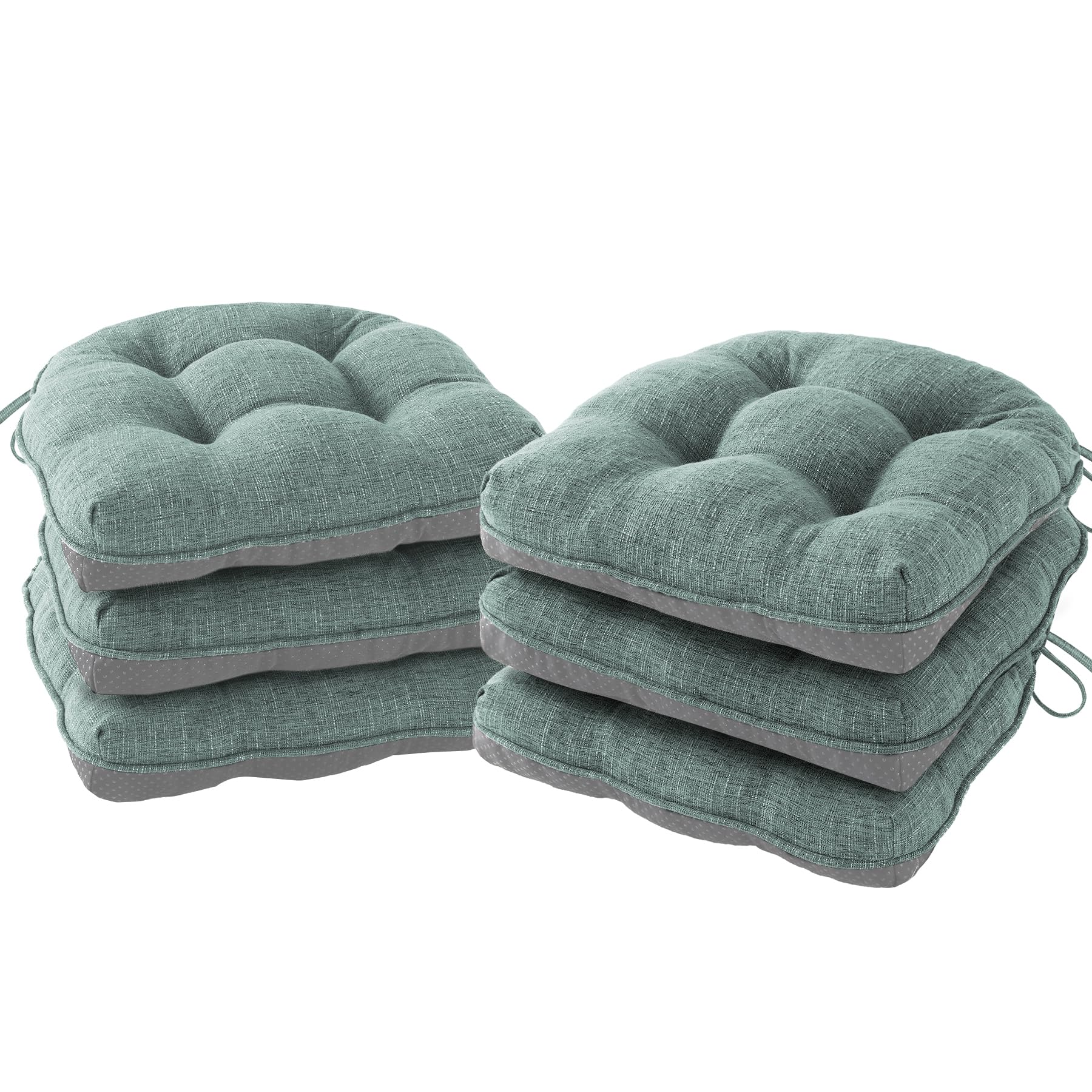 Photo 1 of IPYNBAP Chair Cushions for Dining Chairs Set of 6, Kitchen Chair Cushions, Chair Pads with Ties and Non Slip Backing, Tufted Memory Foam Seat Cushion 6 Pack, 15.5" x 15.5" x 4", Sage Green